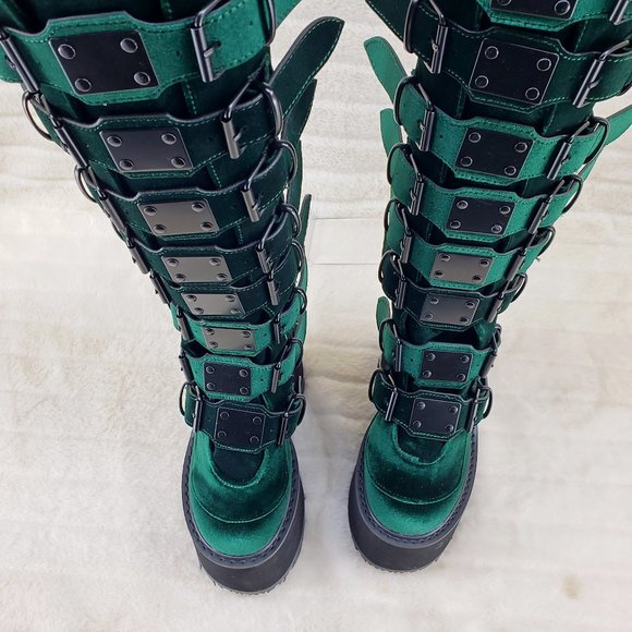 Swing Emerald Green Velvet Goth Punk Multi Strap Platform Restocked - Picture 11 of 14